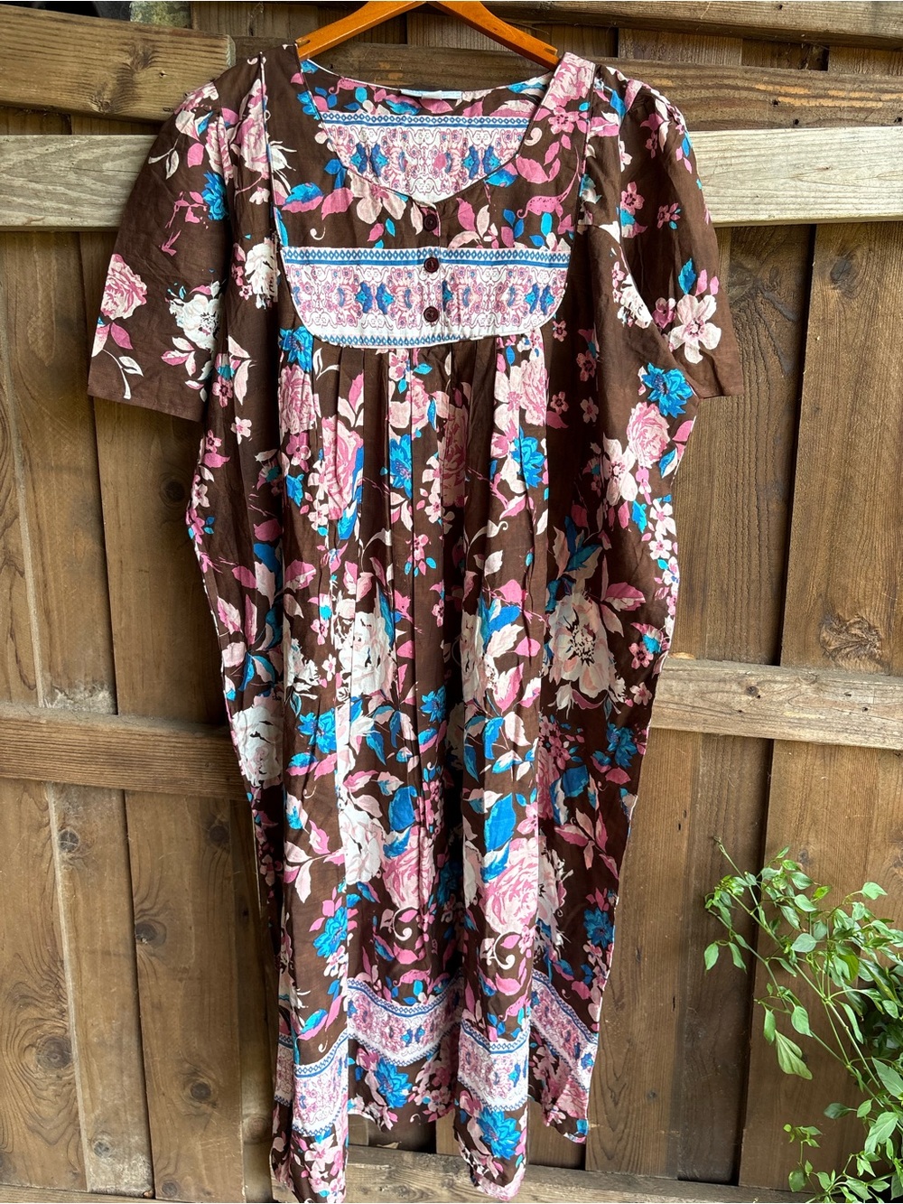Only Necessities Brown Pink Floral Mumu House Dress 3x